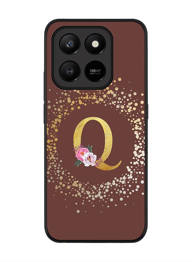For Honor X7d 4G / X7d 5G / 400 Smart Case,Slim fit Camera Protection, Shockproof Thin Phone cover  - Custom Monogram Floral - Q  (Brown )